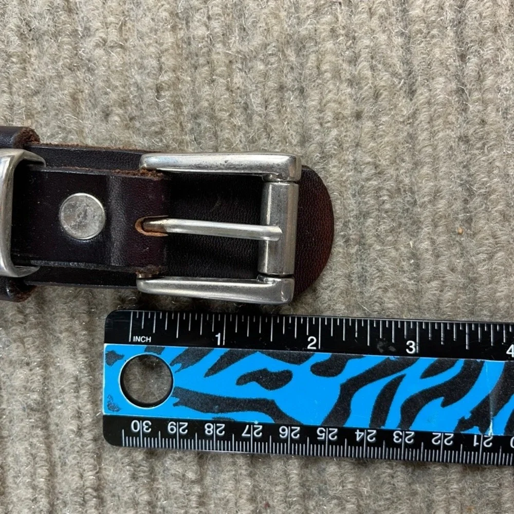 Mens Dark Brown Leather Western Ranger Belt Silver Roller Buckle Metal Tip 55in